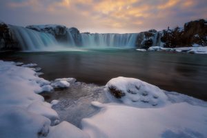 Winter Photography Workshop - waterfall in sunset